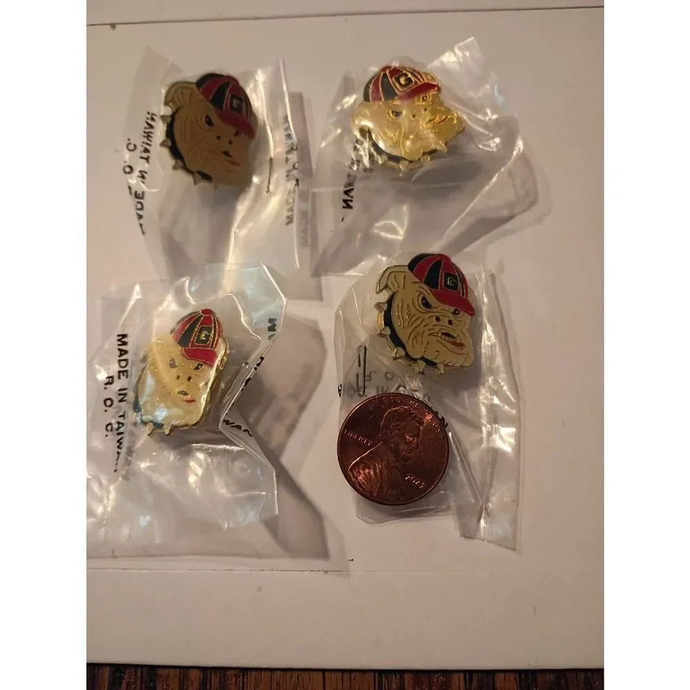 Lot 4 Vintage University Georgia Bulldogs Bulldog Head Enamel Pin Hat Lapel NCAA